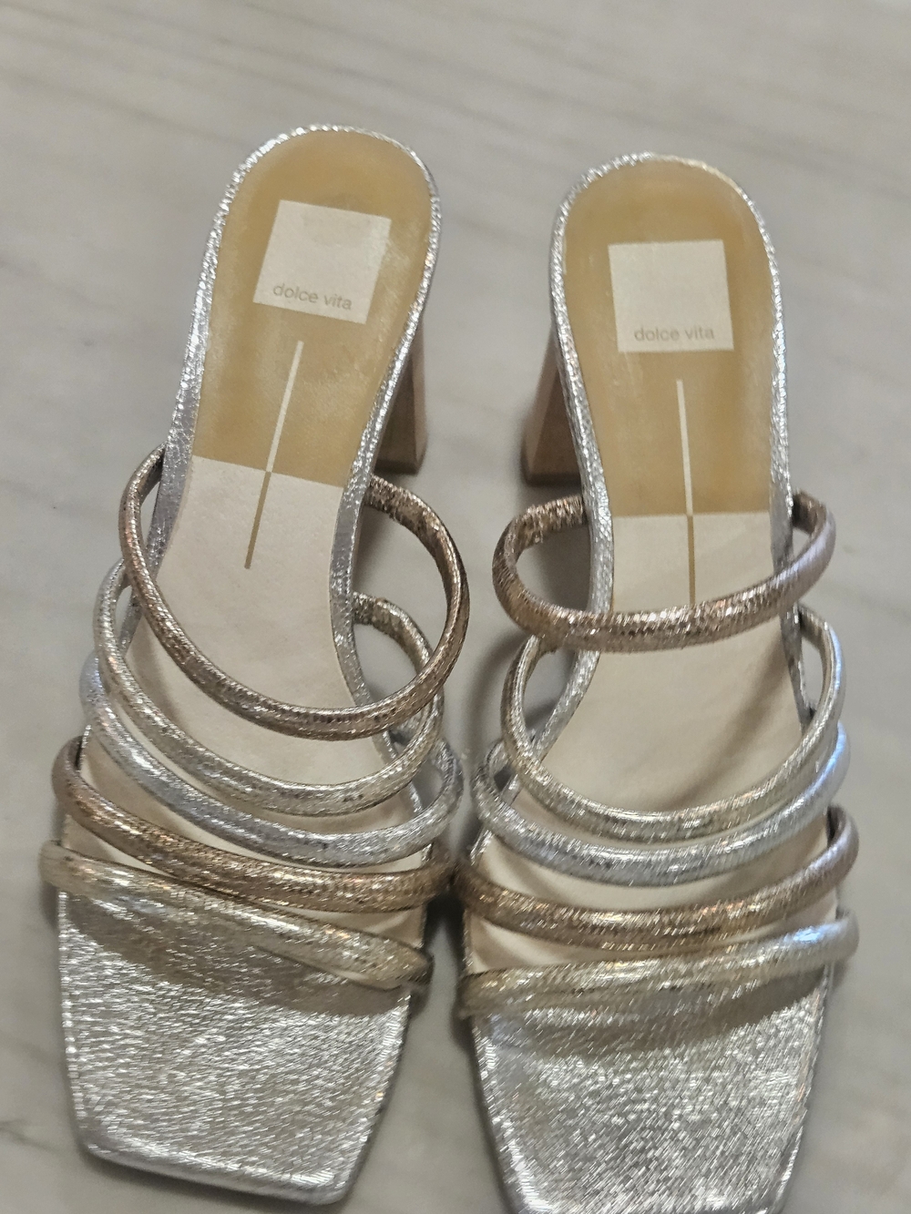 Dolce Vita Myla Metallic Caged Slide Mules Block Heel Sz 11